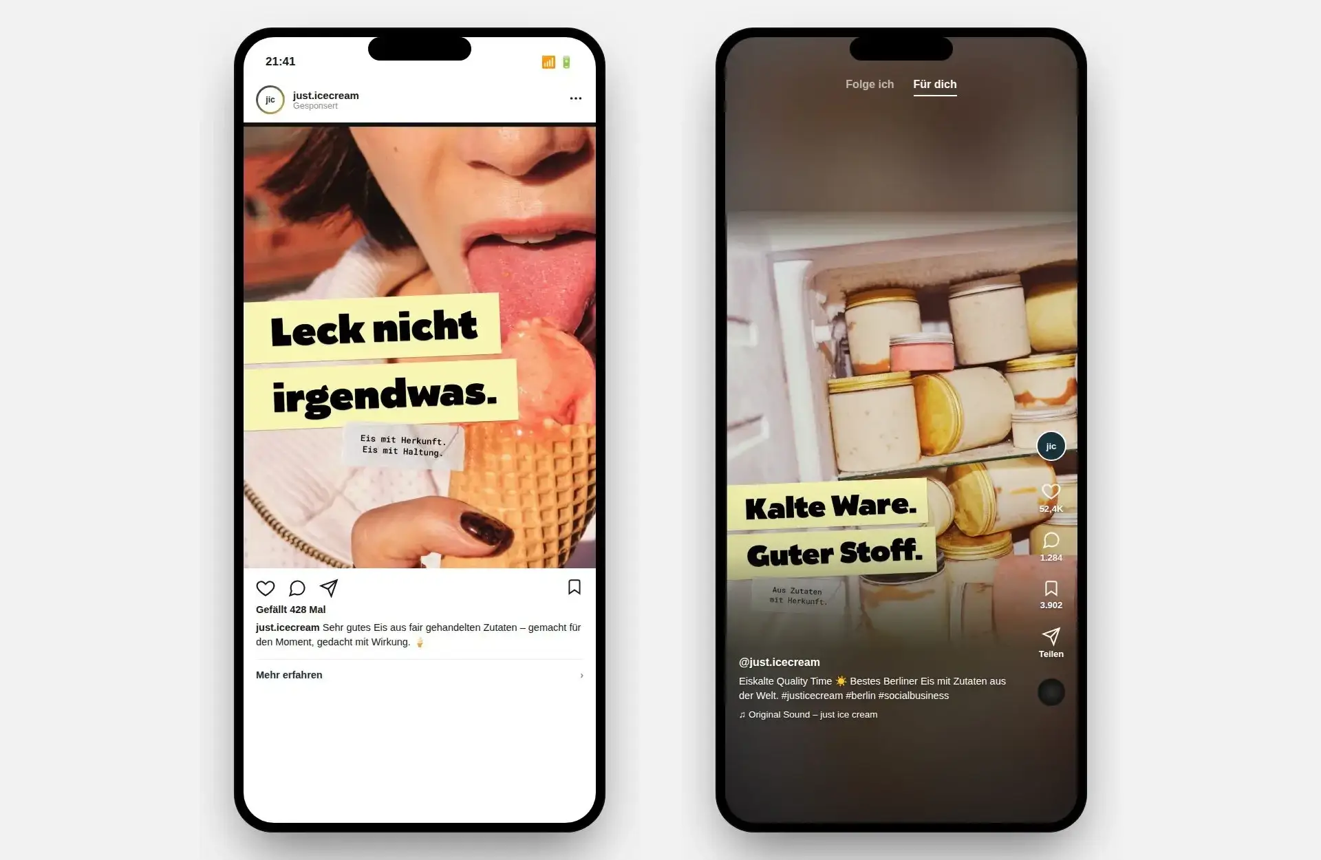 Social media posts for just ice cream on smartphones